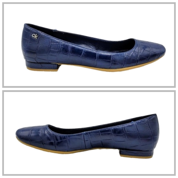 Calvin Klein Felice Ballet Flats Navy Faux Croc Embossed CK Logo Classic Casual - Picture 3 of 16